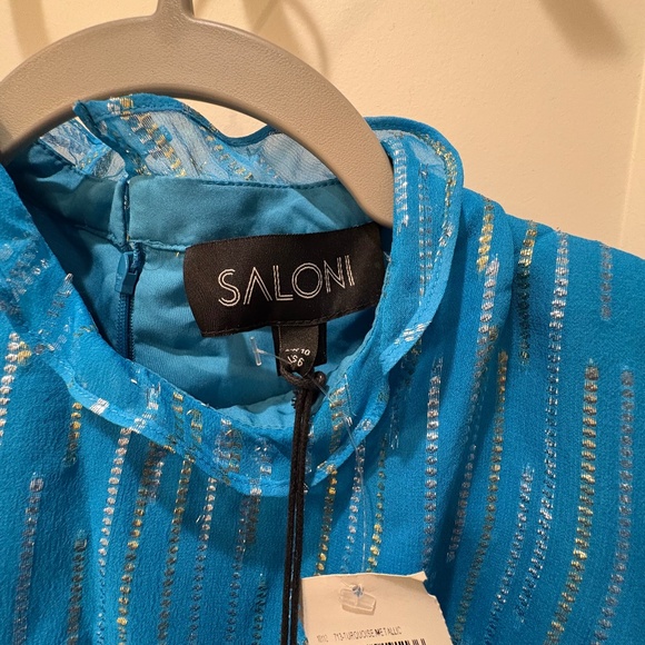 SALONI Turquoise Blue Metallic MARISSA Dress - Picture 4 of 5